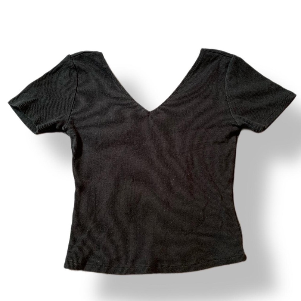 Garage Black Short Sleeve Ribbed V-Neck Tee